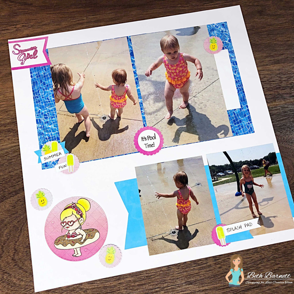 12x12 Summer Girl Scrapbook Page Using the Summer Floaties Collection