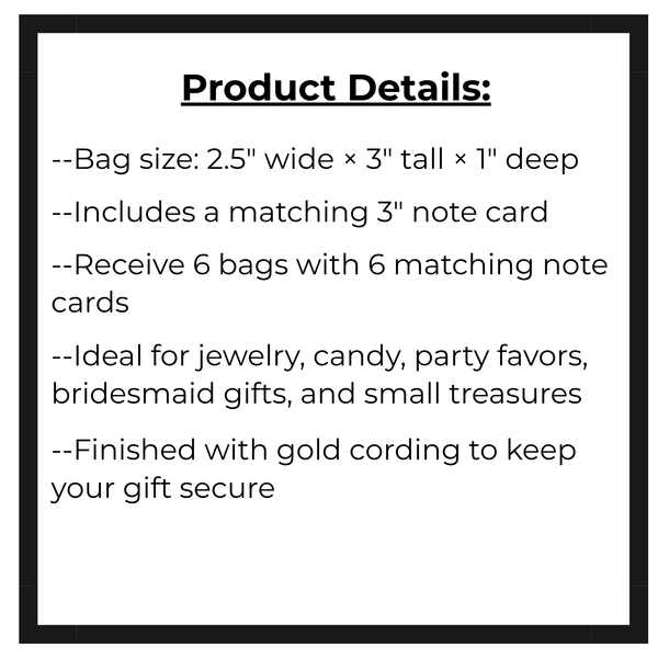 Mini Gift Bag Set with Matching Note Cards • Jewelry Packaging • Bridesmaid Favor Bags • Small Treat Box