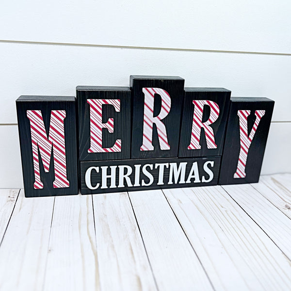 Reversible Hello Winter, Merry Christmas Letter Block Set - Holiday Decor for Shelf, Table or Mantle