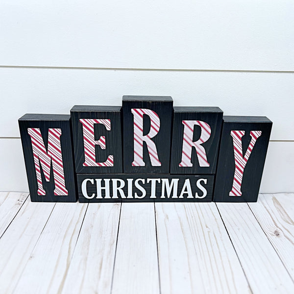Reversible Hello Winter, Merry Christmas Letter Block Set - Holiday Decor for Shelf, Table or Mantle