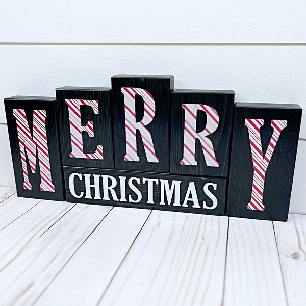 Reversible Hello Winter, Merry Christmas Letter Block Set - Holiday Decor for Shelf, Table or Mantle