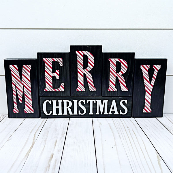 Reversible Hello Winter, Merry Christmas Letter Block Set - Holiday Decor for Shelf, Table or Mantle