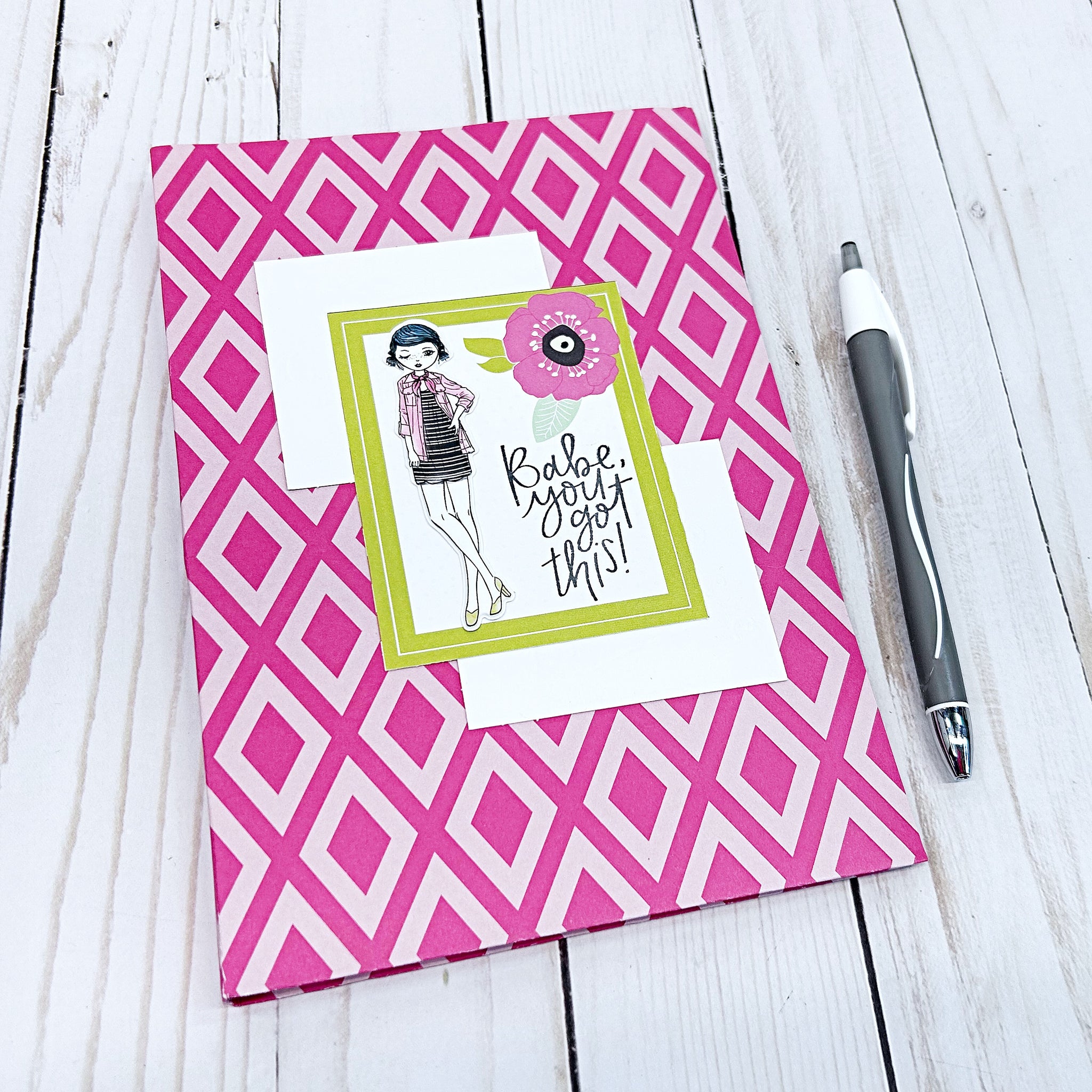 Pretty Reusable Notepad Folder with Pad, Pen and Pocket for Gift Card