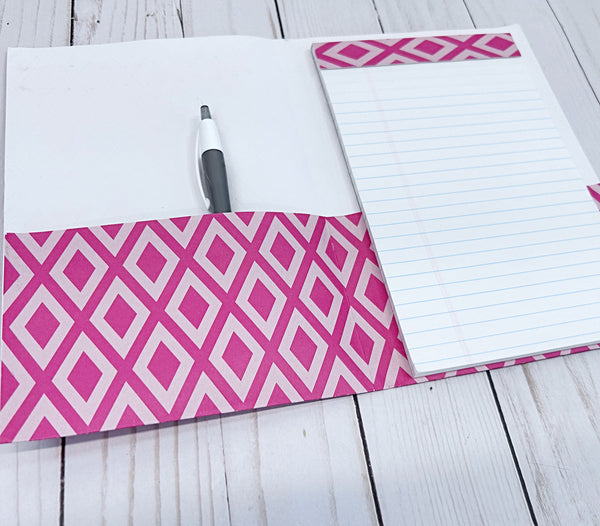 Pretty Reusable Notepad Folder with Pad, Pen and Pocket for Gift Card