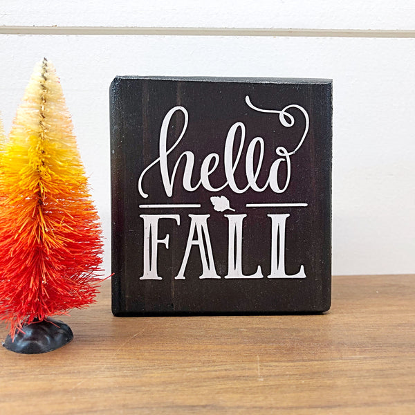 Reversible Fall and Halloween Mini Wooden Block Sign, Farmhouse Decor for Shelf, Tabletop or Tiered Tray