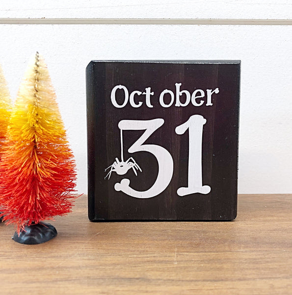 Reversible Fall and Halloween Mini Wooden Block Sign, Farmhouse Decor for Shelf, Tabletop or Tiered Tray