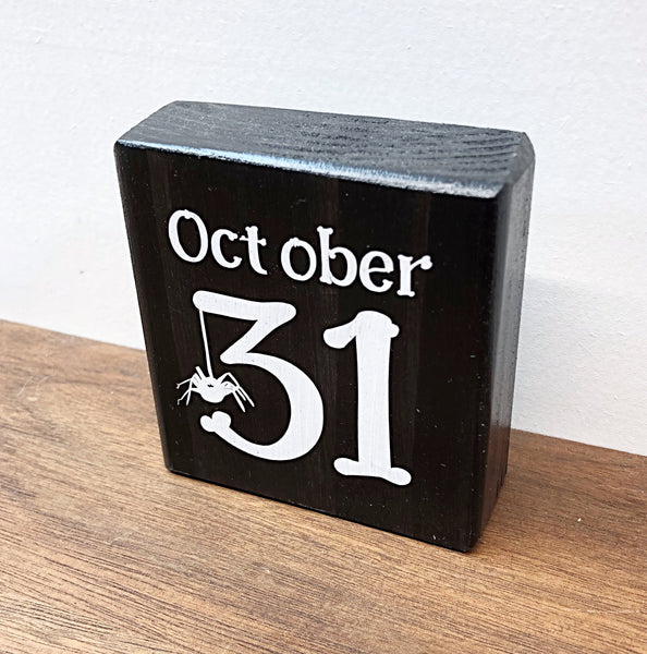 Reversible Fall and Halloween Mini Wooden Block Sign, Farmhouse Decor for Shelf, Tabletop or Tiered Tray