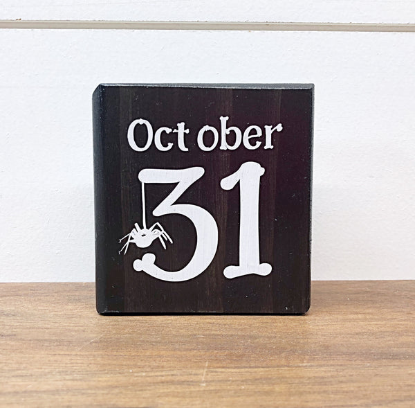 Reversible Fall and Halloween Mini Wooden Block Sign, Farmhouse Decor for Shelf, Tabletop or Tiered Tray