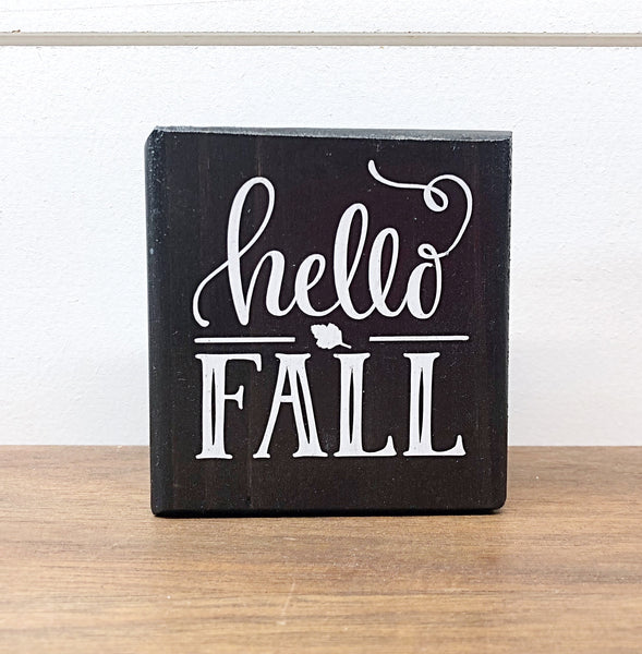 Reversible Fall and Halloween Mini Wooden Block Sign, Farmhouse Decor for Shelf, Tabletop or Tiered Tray