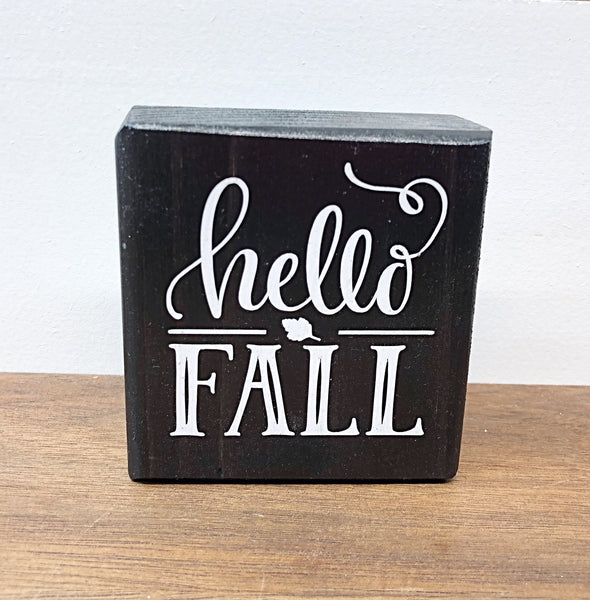 Reversible Fall and Halloween Mini Wooden Block Sign, Farmhouse Decor for Shelf, Tabletop or Tiered Tray