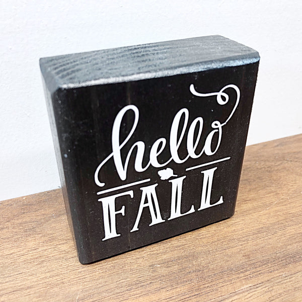 Reversible Fall and Halloween Mini Wooden Block Sign, Farmhouse Decor for Shelf, Tabletop or Tiered Tray