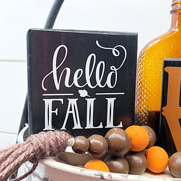 Reversible Fall and Halloween Mini Wooden Block Sign, Farmhouse Decor for Shelf, Tabletop or Tiered Tray