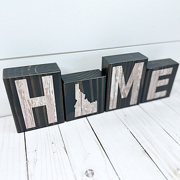 Idaho Home Rustic Wooden Letter Block Set, Farmhouse Style Decor for Shelf, Mantle Tabletop