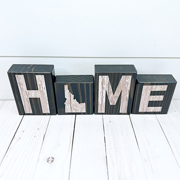 Idaho Home Rustic Wooden Letter Block Set, Farmhouse Style Decor for Shelf, Mantle Tabletop