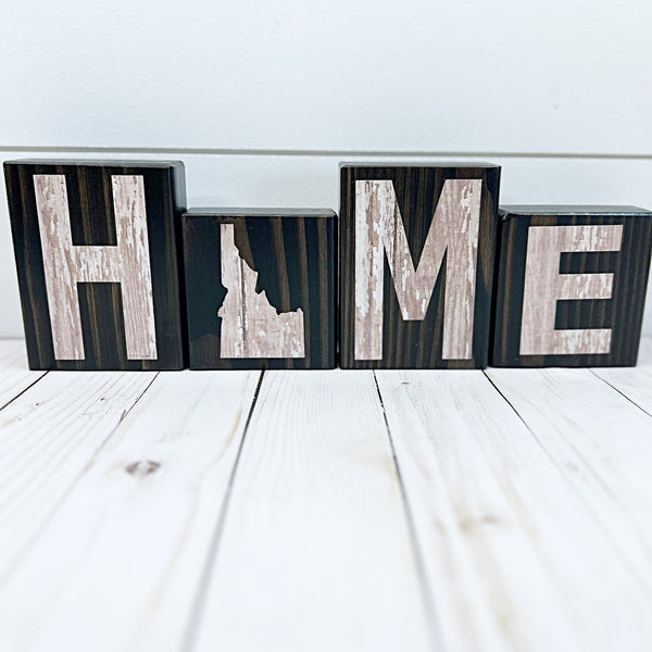 Idaho Home Rustic Wooden Letter Block Set, Farmhouse Style Decor for Shelf, Mantle Tabletop