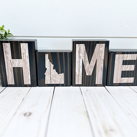 Idaho Home Rustic Wooden Letter Block Set, Farmhouse Style Decor for Shelf, Mantle Tabletop