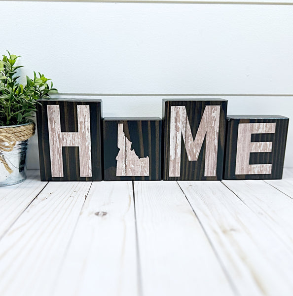 Idaho Home Rustic Wooden Letter Block Set, Farmhouse Style Decor for Shelf, Mantle Tabletop