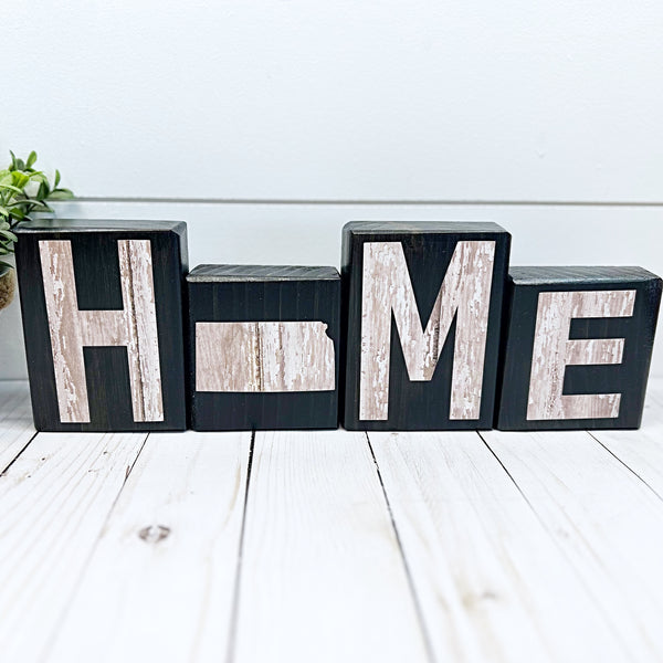 Kansas Home Rustic Wooden Letter Block Set, Farmhouse Style Decor for Shelf, Mantle or Tabletop