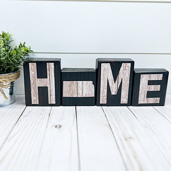 Kansas Home Rustic Wooden Letter Block Set, Farmhouse Style Decor for Shelf, Mantle or Tabletop