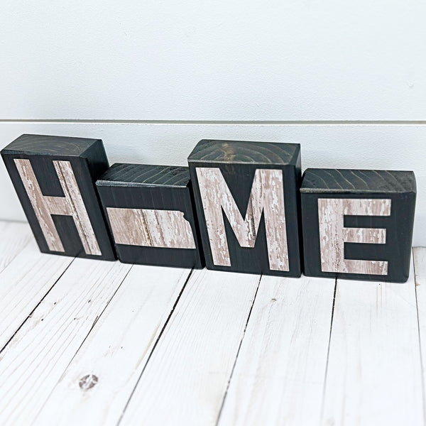 Kansas Home Rustic Wooden Letter Block Set, Farmhouse Style Decor for Shelf, Mantle or Tabletop