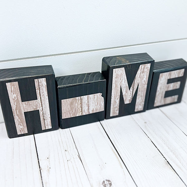 Kansas Home Rustic Wooden Letter Block Set, Farmhouse Style Decor for Shelf, Mantle or Tabletop