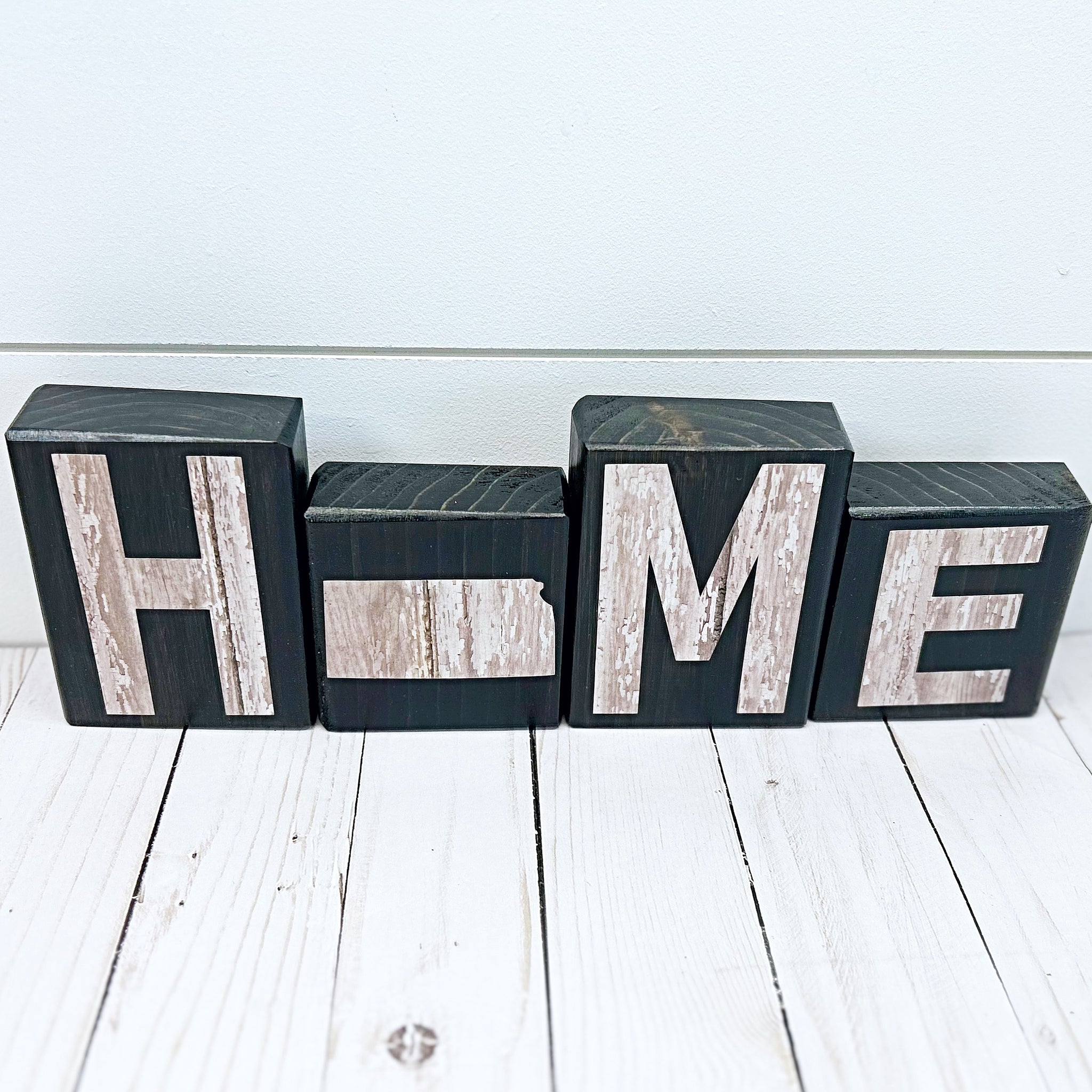 Kansas Home Rustic Wooden Letter Block Set, Farmhouse Style Decor for Shelf, Mantle or Tabletop