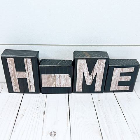 Kansas Home Rustic Wooden Letter Block Set, Farmhouse Style Decor for Shelf, Mantle or Tabletop