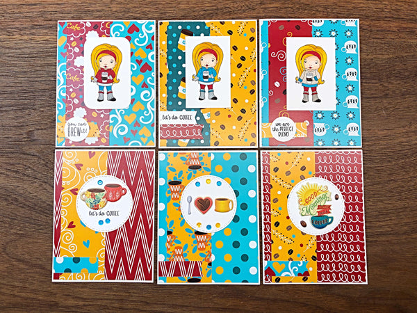 Coffee Themed Card Set of 6, Handmade All Occasion Card Set