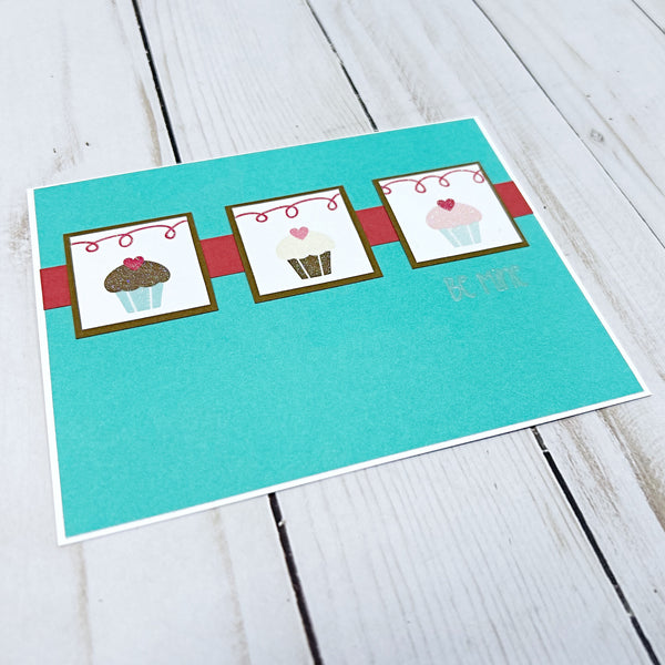 Be Mine Cupcake Valentine's Day Card, Handmade Cute and Simple Valentine