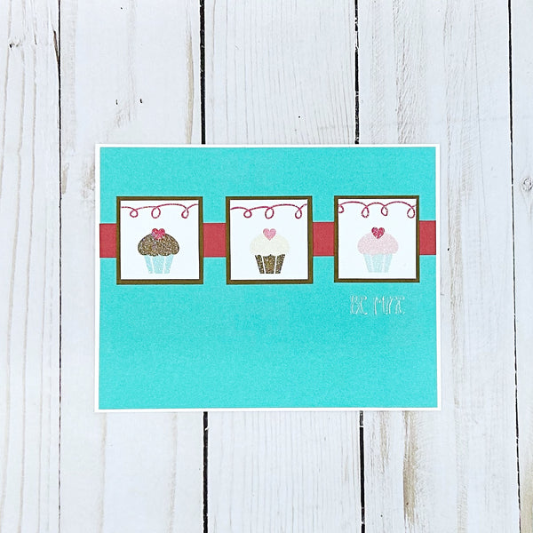 Be Mine Cupcake Valentine's Day Card, Handmade Cute and Simple Valentine