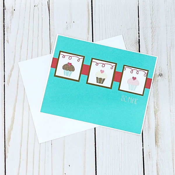 Be Mine Cupcake Valentine's Day Card, Handmade Cute and Simple Valentine