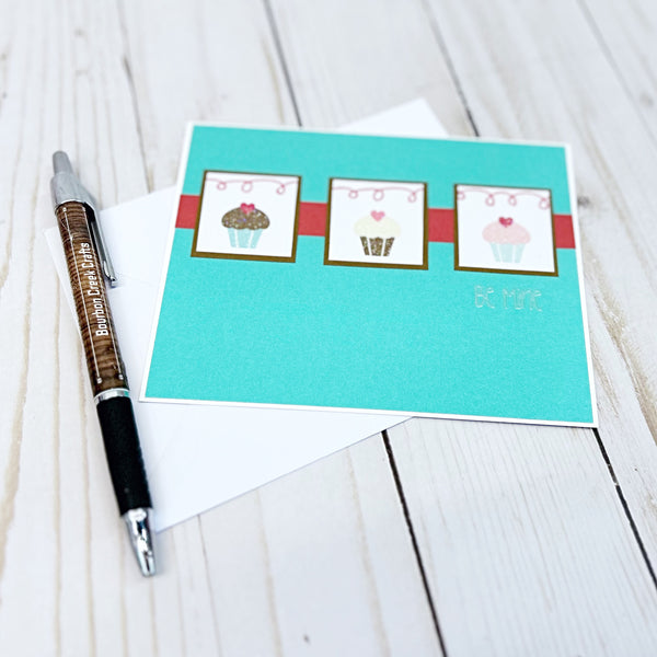 Be Mine Cupcake Valentine's Day Card, Handmade Cute and Simple Valentine