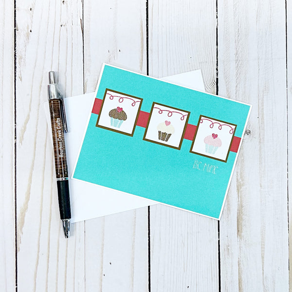 Be Mine Cupcake Valentine's Day Card, Handmade Cute and Simple Valentine