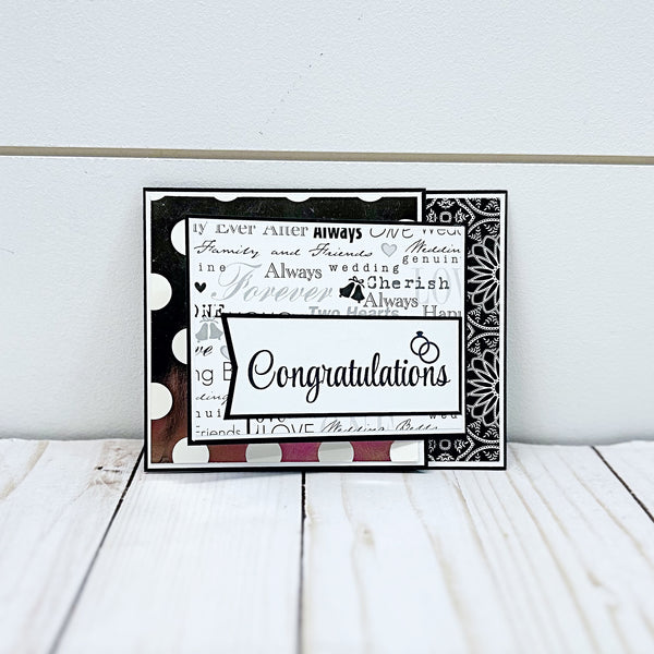 Elegant Wedding Card, Black White and Silver Handmade Card with Gift Card or Money Pocket
