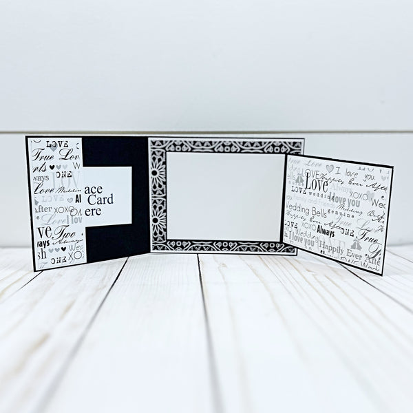 Elegant Wedding Card, Black White and Silver Handmade Card with Gift Card or Money Pocket