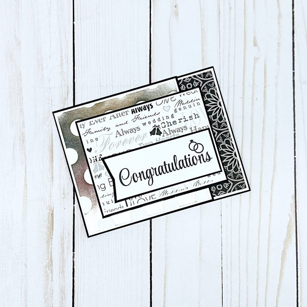 Elegant Wedding Card, Black White and Silver Handmade Card with Gift Card or Money Pocket