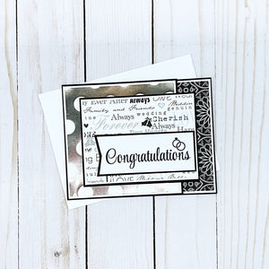 Elegant Wedding Card, Black White and Silver Handmade Card with Gift Card or Money Pocket
