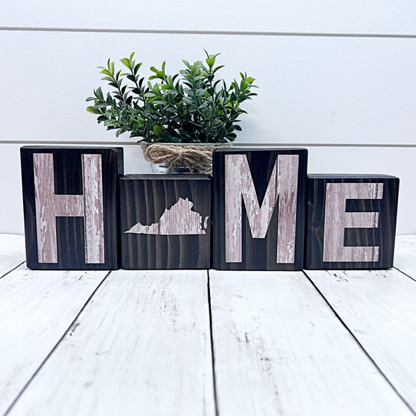 Virginia Home Rustic Wooden Letter Block Set for Shelf, Mantle or Tabletop Decor