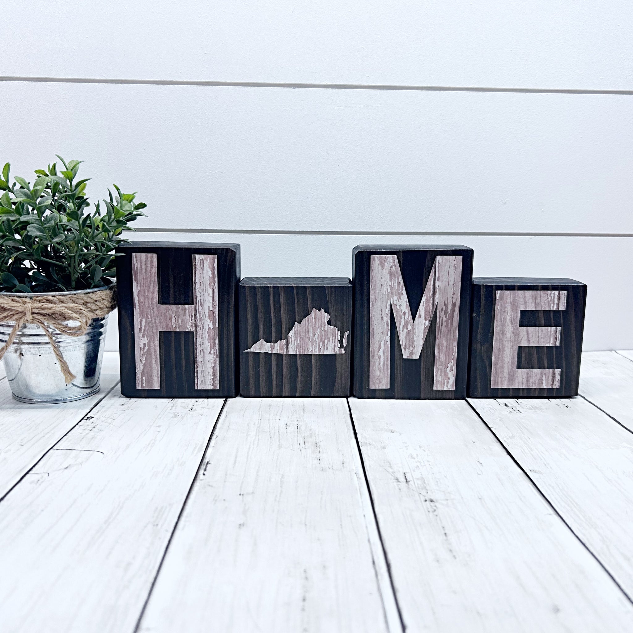 Virginia Home Rustic Wooden Letter Block Set for Shelf, Mantle or Tabletop Decor