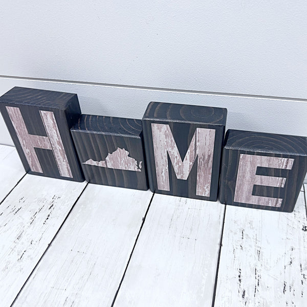 Virginia Home Rustic Wooden Letter Block Set for Shelf, Mantle or Tabletop Decor