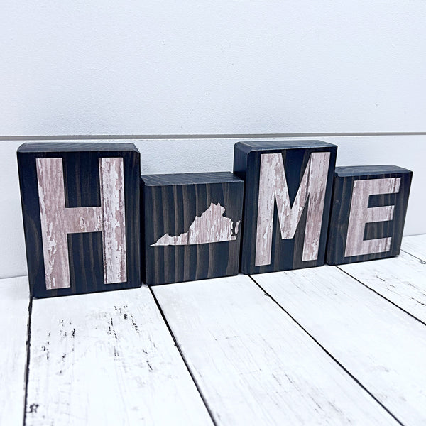 Virginia Home Rustic Wooden Letter Block Set for Shelf, Mantle or Tabletop Decor