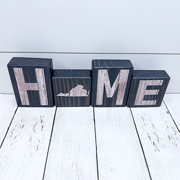 Virginia Home Rustic Wooden Letter Block Set for Shelf, Mantle or Tabletop Decor
