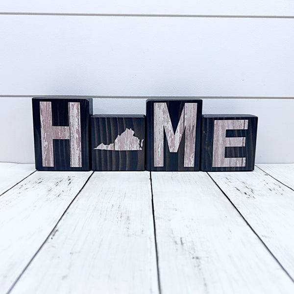 Virginia Home Rustic Wooden Letter Block Set for Shelf, Mantle or Tabletop Decor