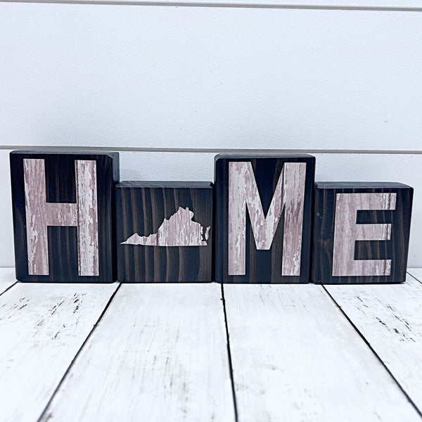Virginia Home Rustic Wooden Letter Block Set for Shelf, Mantle or Tabletop Decor