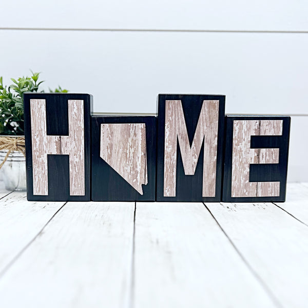 Nevada Home Rustic Wooden Letter Block Set, Farmhouse Style Decor for Shelf, Mantle or Tabletop