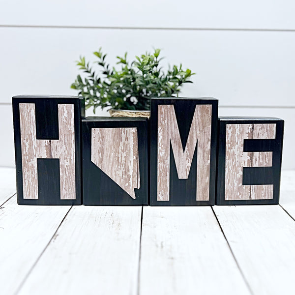 Nevada Home Rustic Wooden Letter Block Set, Farmhouse Style Decor for Shelf, Mantle or Tabletop
