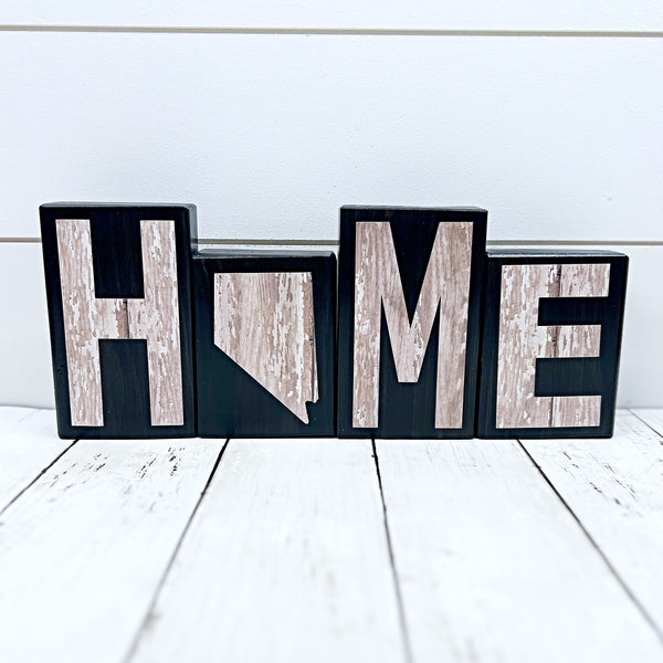 Nevada Home Rustic Wooden Letter Block Set, Farmhouse Style Decor for Shelf, Mantle or Tabletop