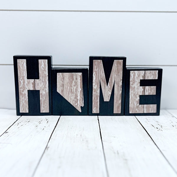 Nevada Home Rustic Wooden Letter Block Set, Farmhouse Style Decor for Shelf, Mantle or Tabletop