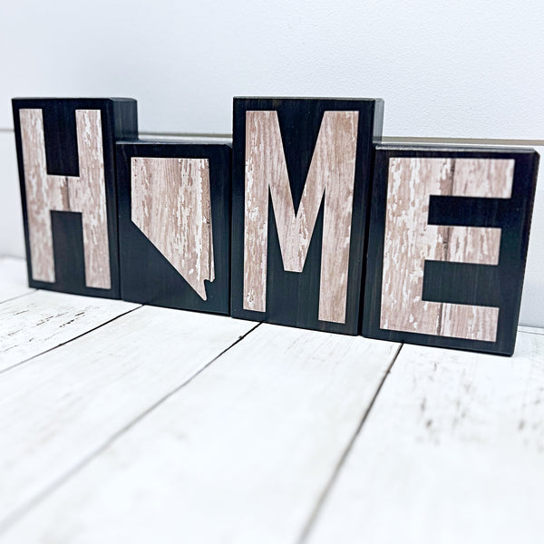 Nevada Home Rustic Wooden Letter Block Set, Farmhouse Style Decor for Shelf, Mantle or Tabletop