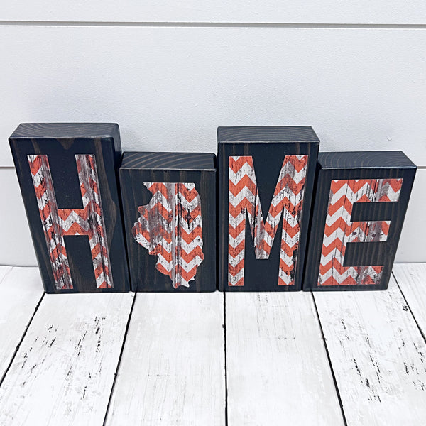 Orange and White Illinois Home Wooden Letter Block, Rustic Decor for Shelf, Mantle or Tabletop (Copy)